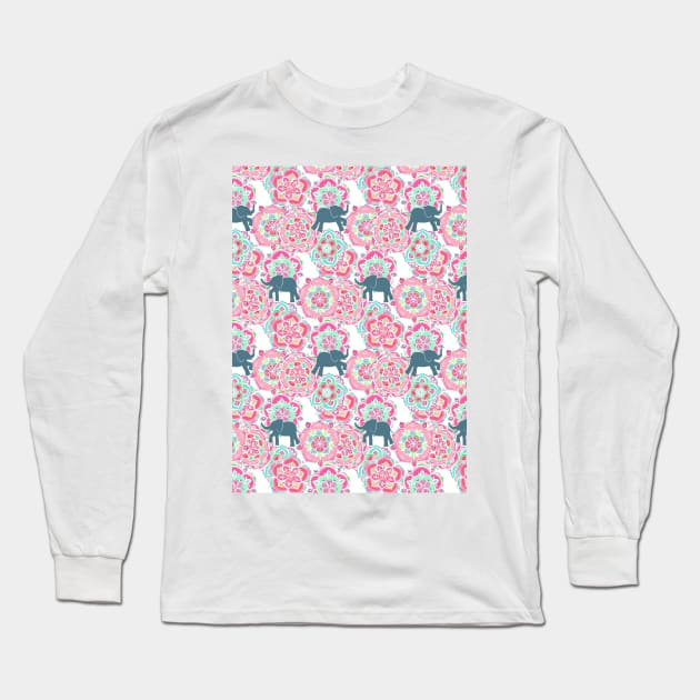 Tiny Elephants in Fields of Flowers Long Sleeve T-Shirt by micklyn